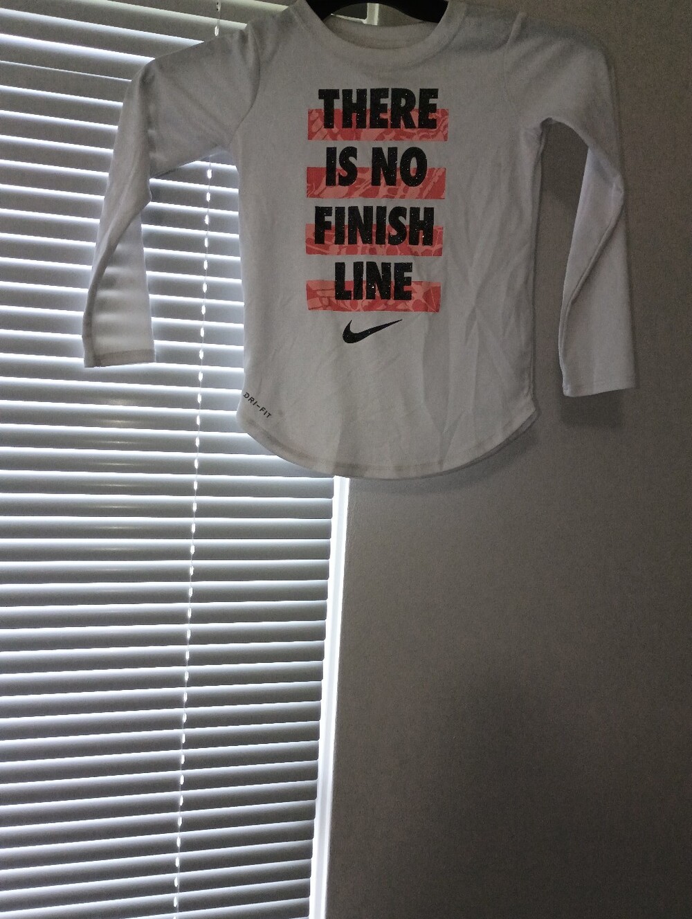 Nike White Long-Sleeve Tee with Coral Graphic Text